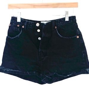 Zara | High rise button fly denim fray cuffed shorts size 0
